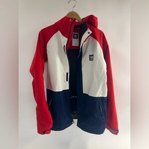 Adidas Originals Rain Jacket Red White Blue Hooded Shell Men’s Fits L